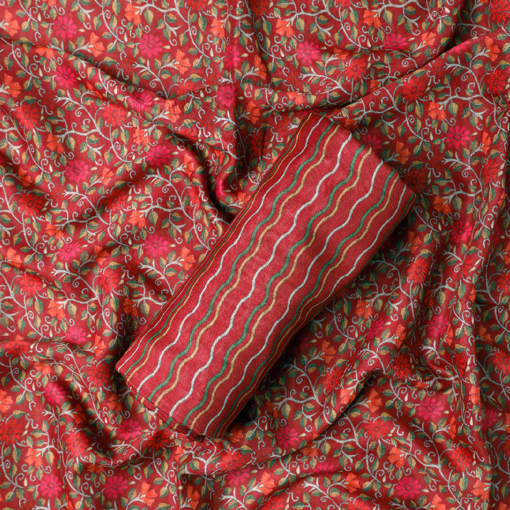 Red Linen Printed Unstitched Fabric Set (5 Meter Set)