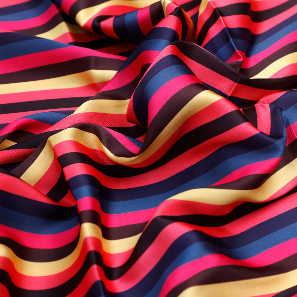 Classy Multicolor Strips Digital Printed Japan Satin Fabric