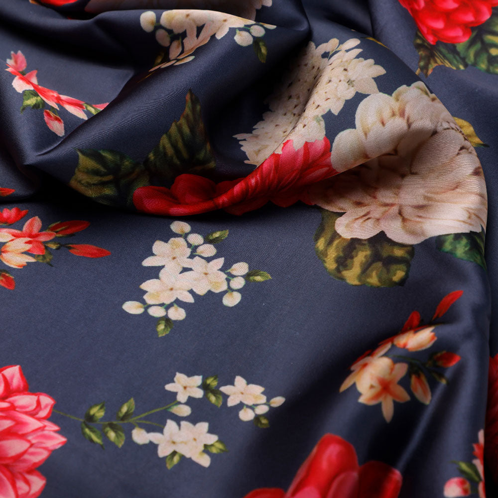 Gorgeous gray floral digital printed fabric by FAB VOGUE Studio