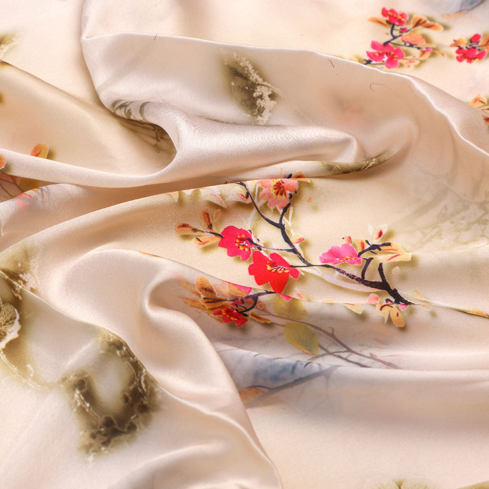 Floral digital printed fabric in Japan satin from FAB VOGUE Studio