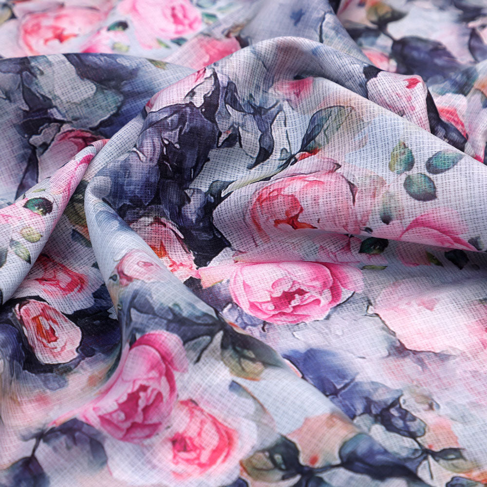 Classy floral digital printed Kota Doria fabric from FAB VOGUE Studio