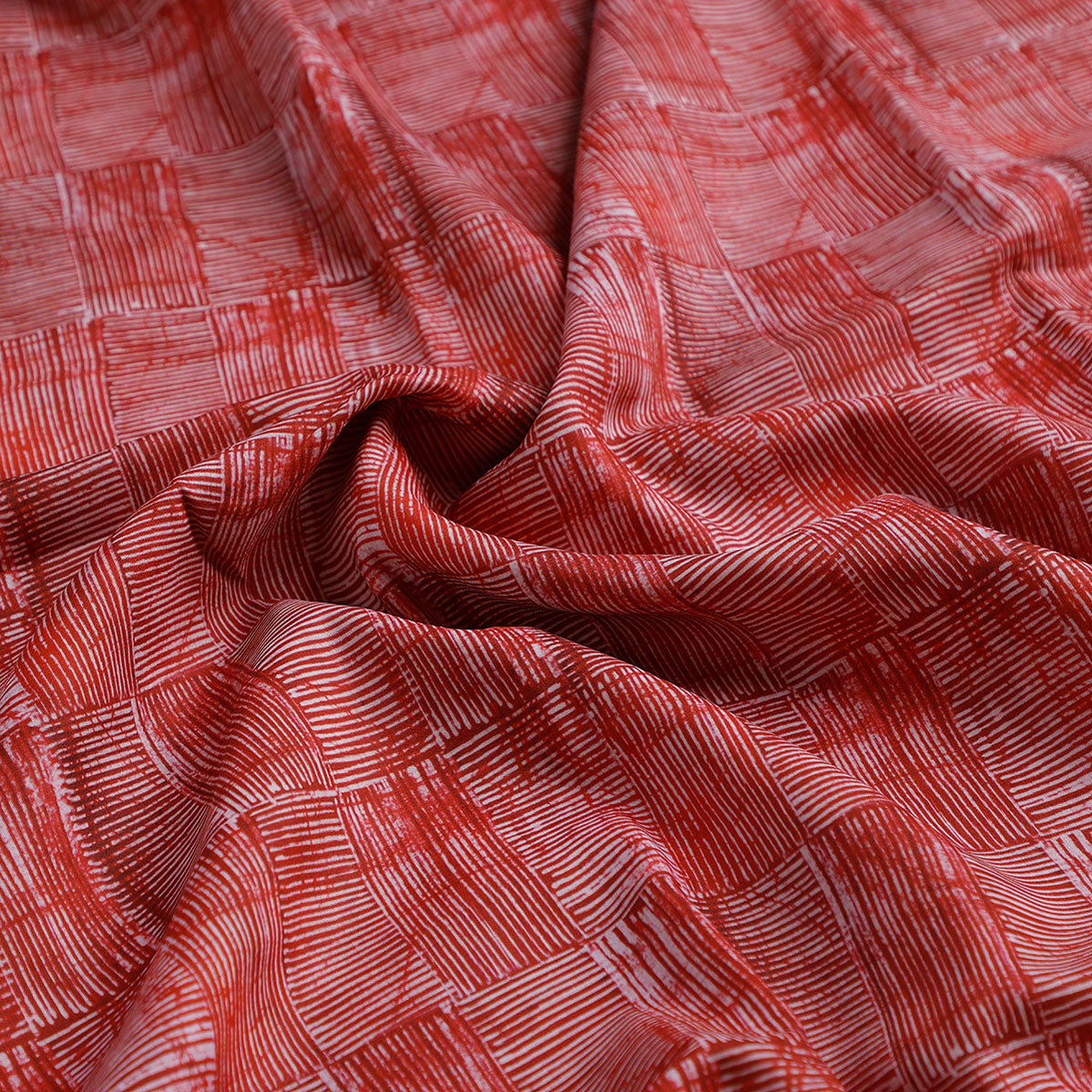 Checkes Textured Red And White Digital Printed Fabric - Muslin