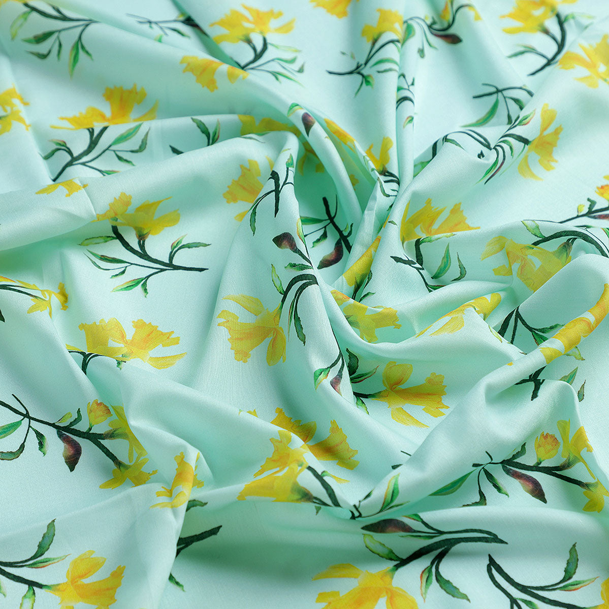 Seamles Yellow Floral Digital Printed Fabric