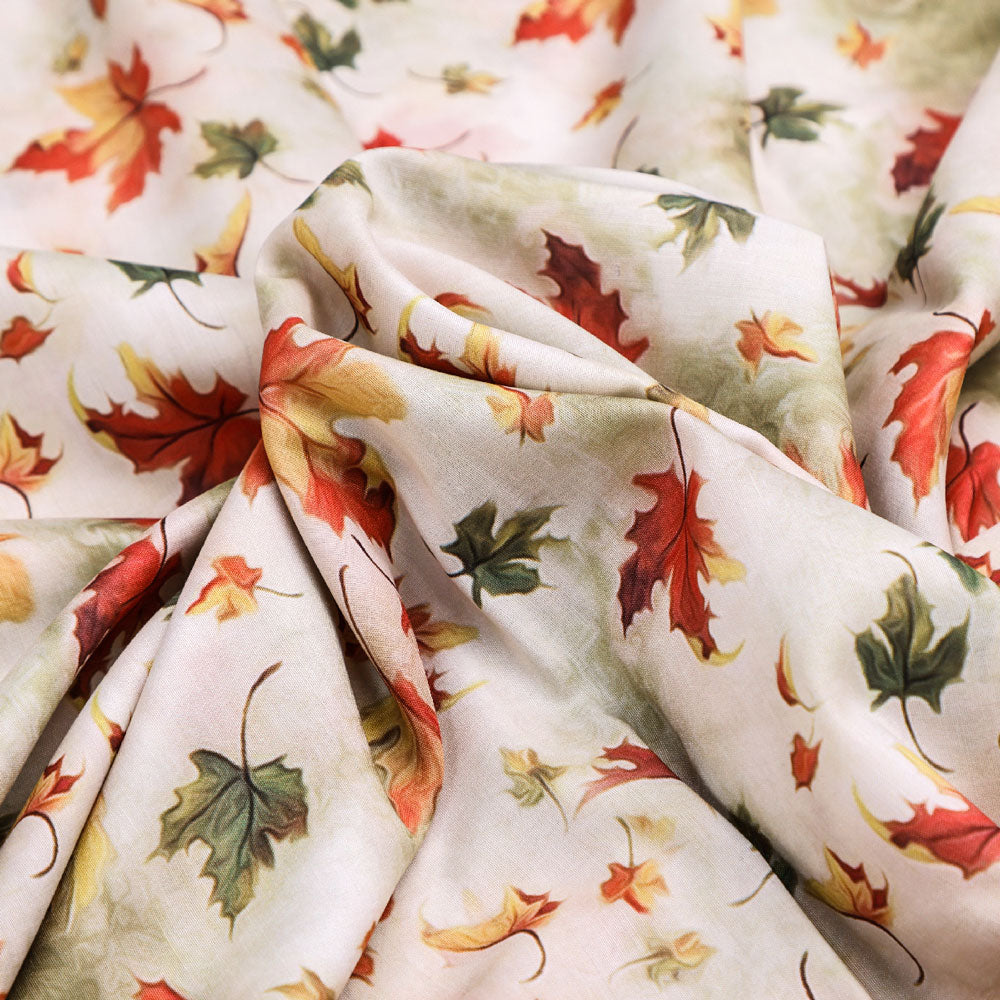 Gorgeous green leaves digital printed muslin fabric by FAB VOGUE Studio