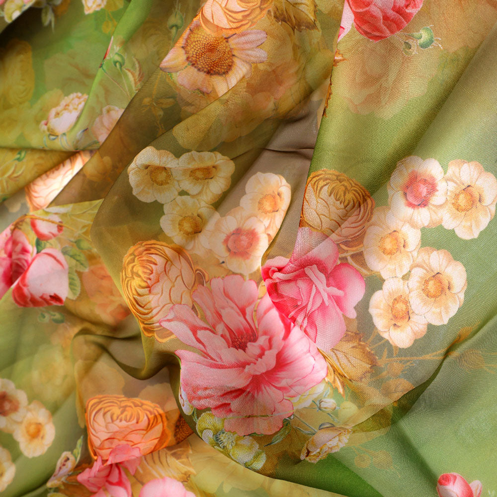 Gorgeous floral digital printed organza fabric by FAB VOGUE Studio