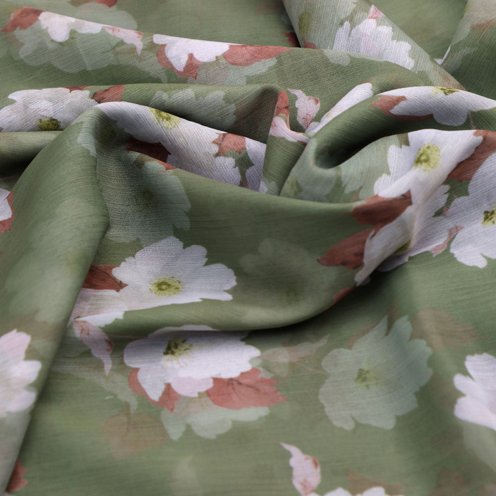 Gorgeous green and white digital printed chiffon fabric by FAB VOGUE Studio