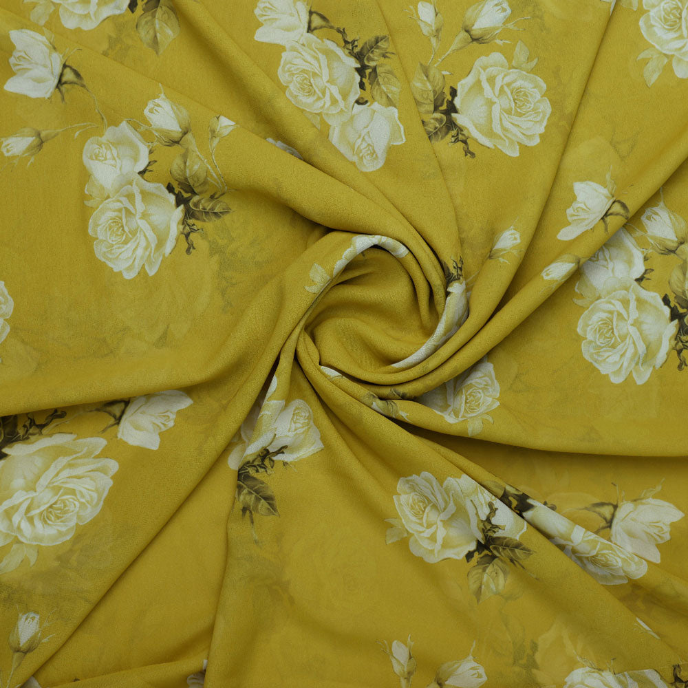 Classy Green and Yellow Floral Georgette Fabric