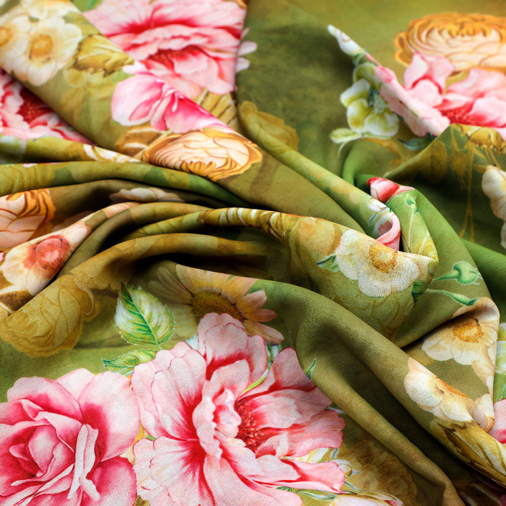 Floral decorative digital printed Georgette fabric from FAB VOGUE Studio