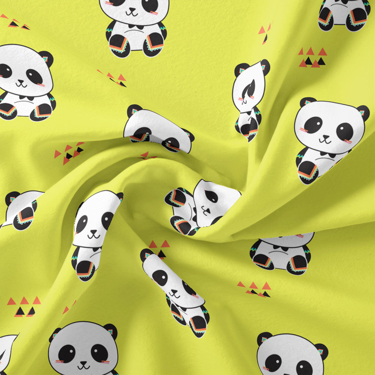 Yellow Muslin Panda Prints Fabric for Kids