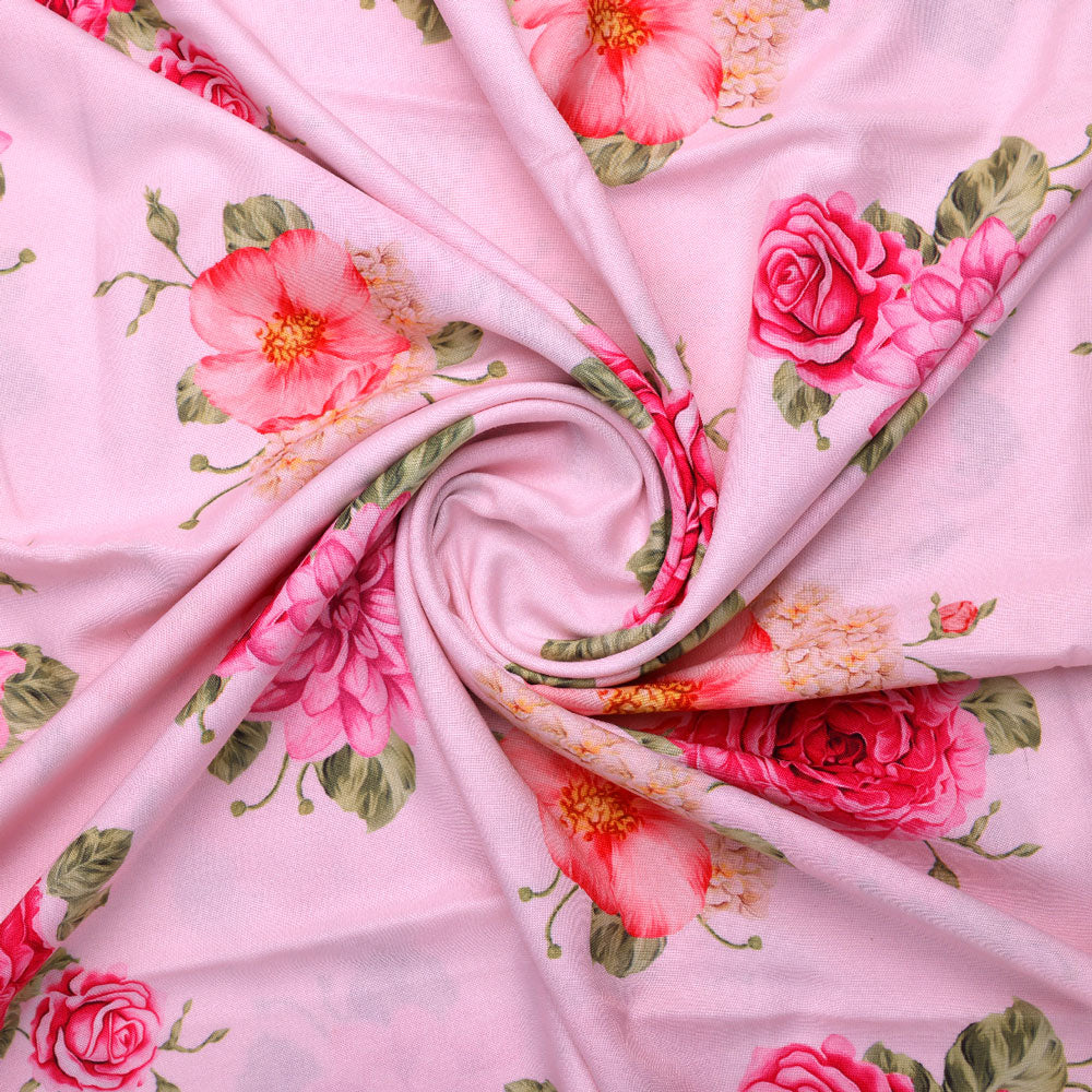 Rayon Fabric Digital Printed Pink Floral Unstitched Fabric FAB VOGUE Studio