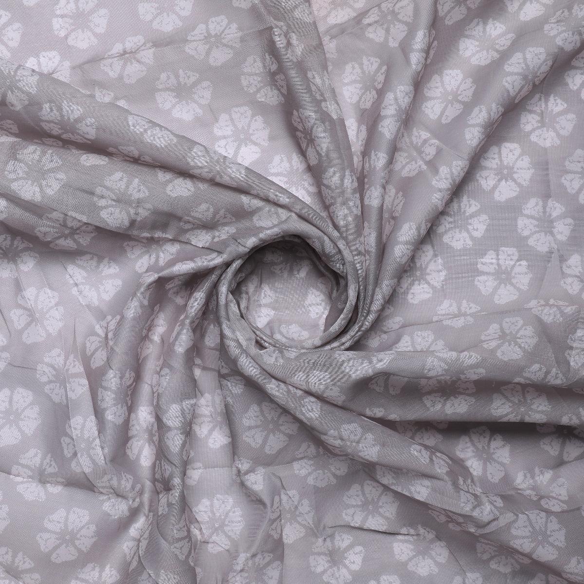 Chanderi Fabric with Gray Floral & Butti Design - FAB VOGUE Studio®