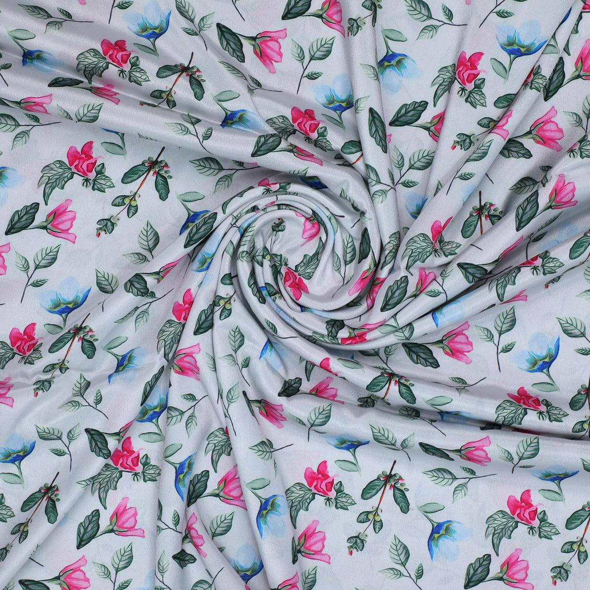 Flower With Olive Leaf Digital Printed Fabric - Crepe - FAB VOGUE Studio®