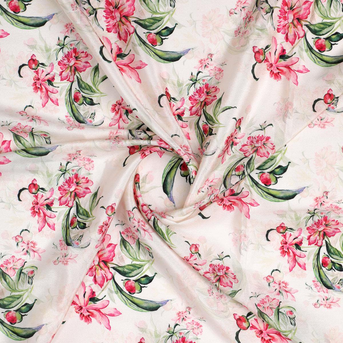 Beautifull Pink Calendula Flower Digital Printed Fabric - Silk Crepe - FAB VOGUE Studio®