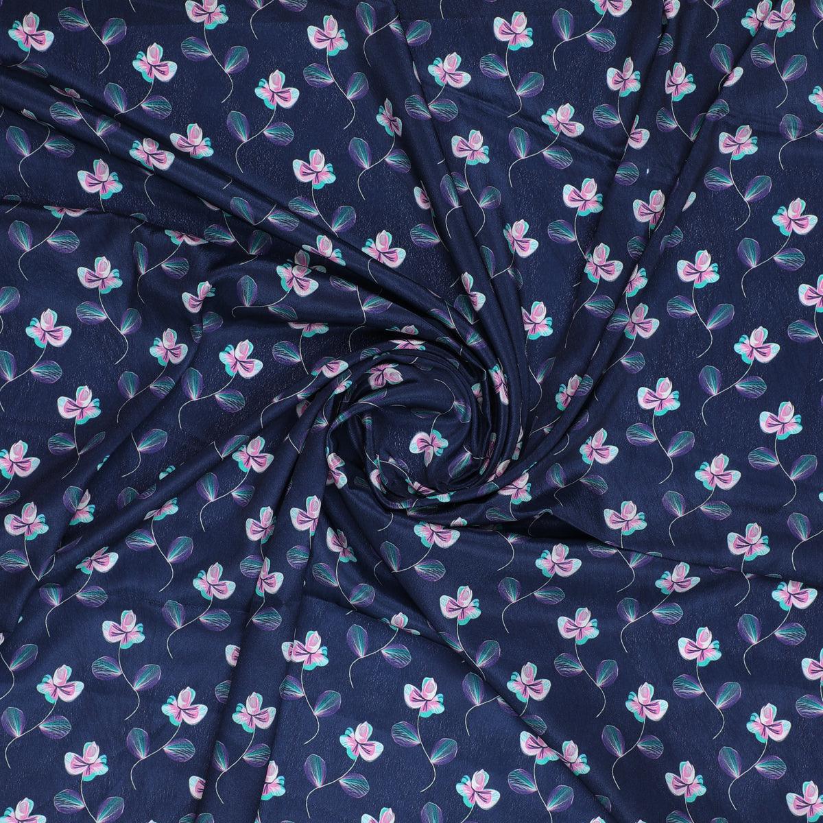 Flowers Floating over Blue Base Digital Printed Fabric - FAB VOGUE Studio®