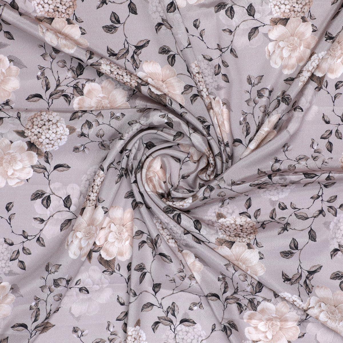 Grayish Orange Roses With Brown Valley Digital Printed Fabric - Crepe - FAB VOGUE Studio®