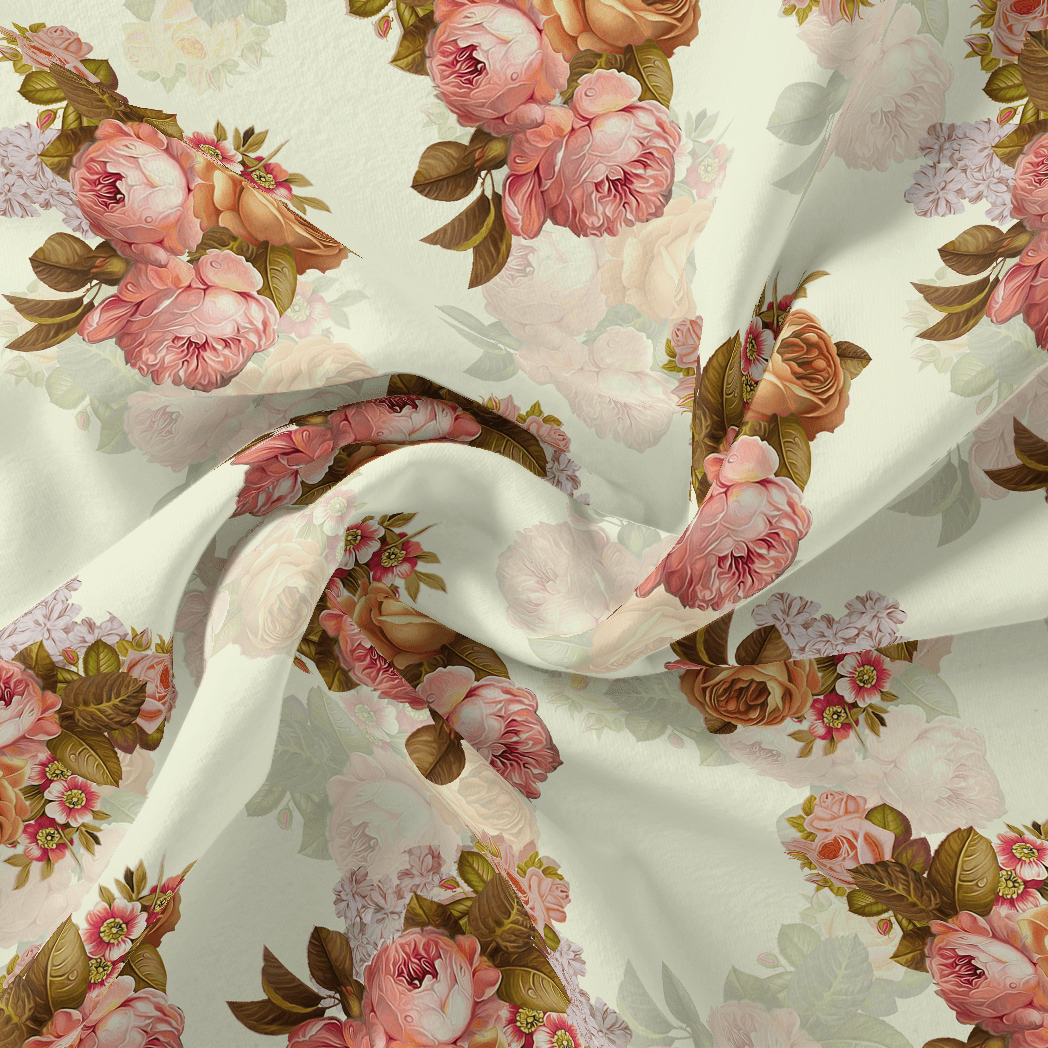 Beautiful Floral Golden Roses With Shiny Digital Printed Fabric - Silk Crepe - FAB VOGUE Studio®