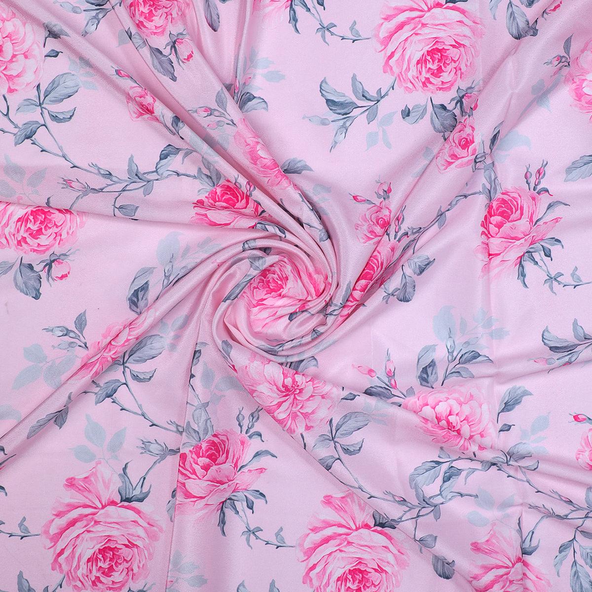 Pink Rose Allover Digital Printed Fabric - Crepe - FAB VOGUE Studio®