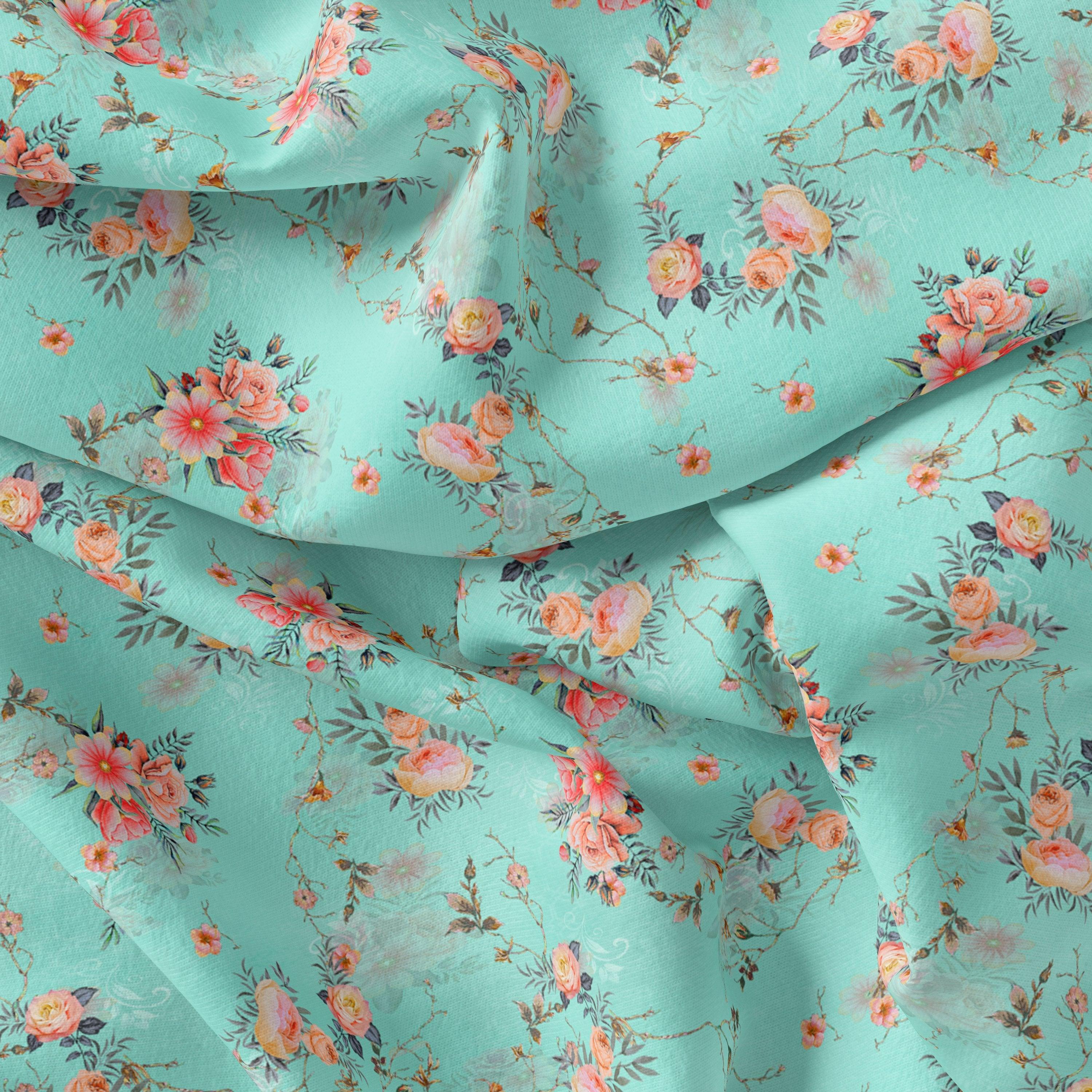 Flower Branch Allover Digital Printed Fabric - Crepe - FAB VOGUE Studio®