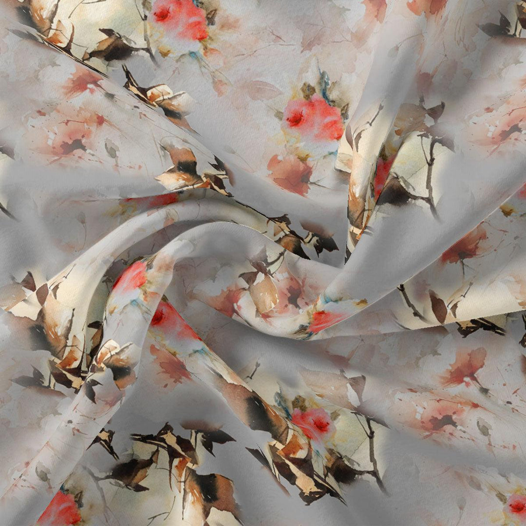 Silk Crepe Fabric  Orange Floral Printed Fabric For Shirt – FAB