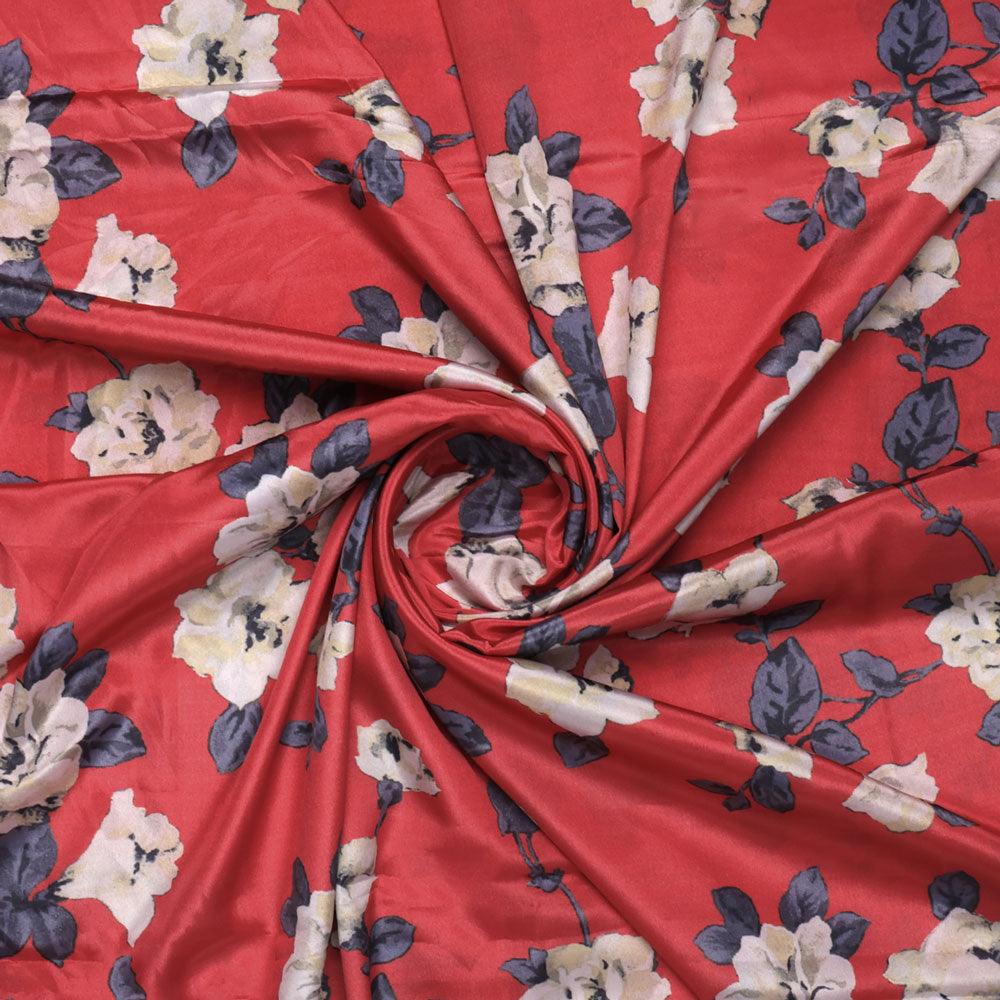 Red And White Flower Digital Printed Fabric - Crepe - FAB VOGUE Studio®