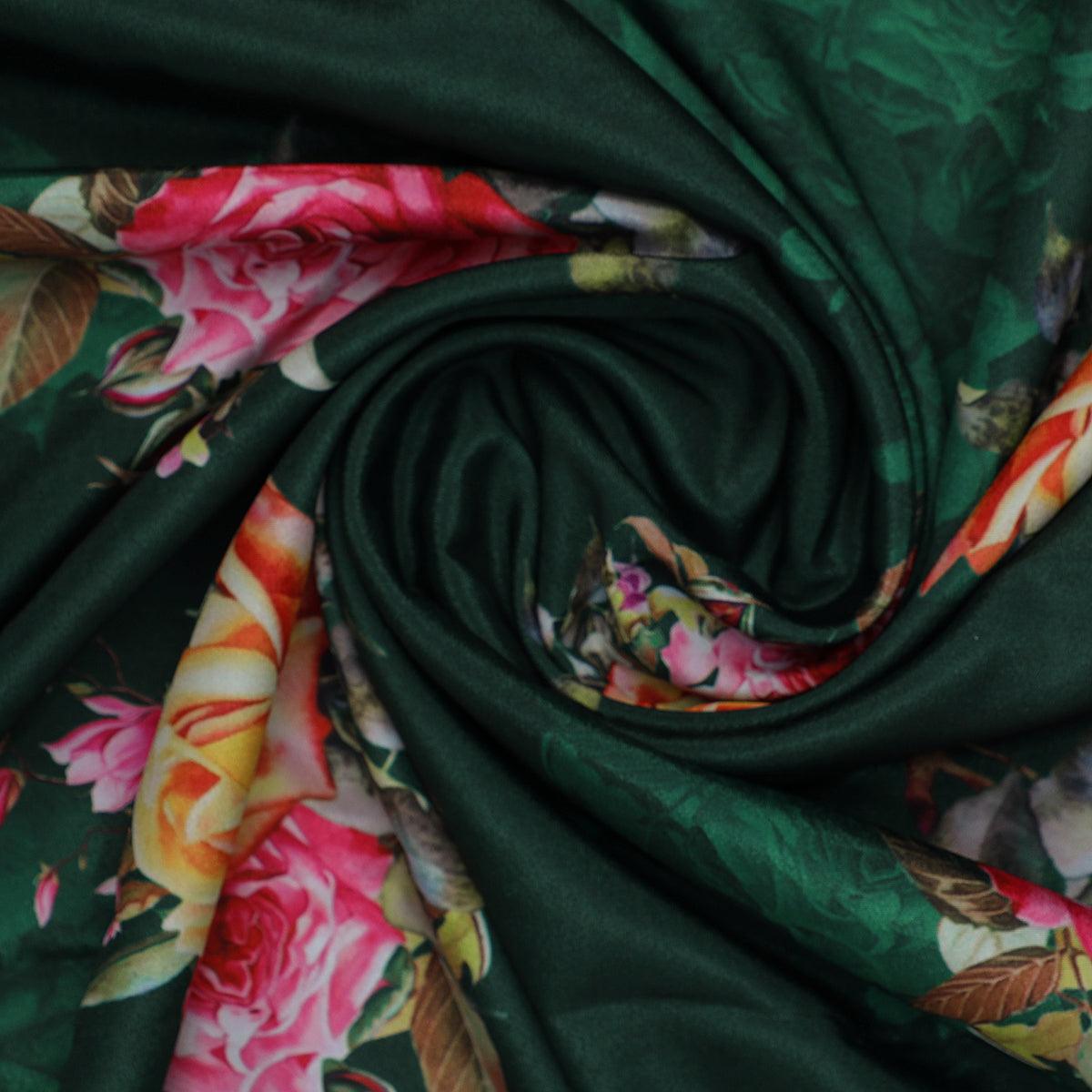 Beautiful Roses With Leaves Digital Printed Fabric - Silk Crepe - FAB VOGUE Studio®