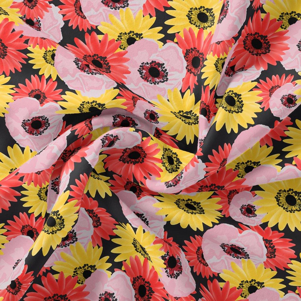 Watercolour Sunflower Digital Printed Fabric - Silk Crepe - FAB VOGUE Studio®