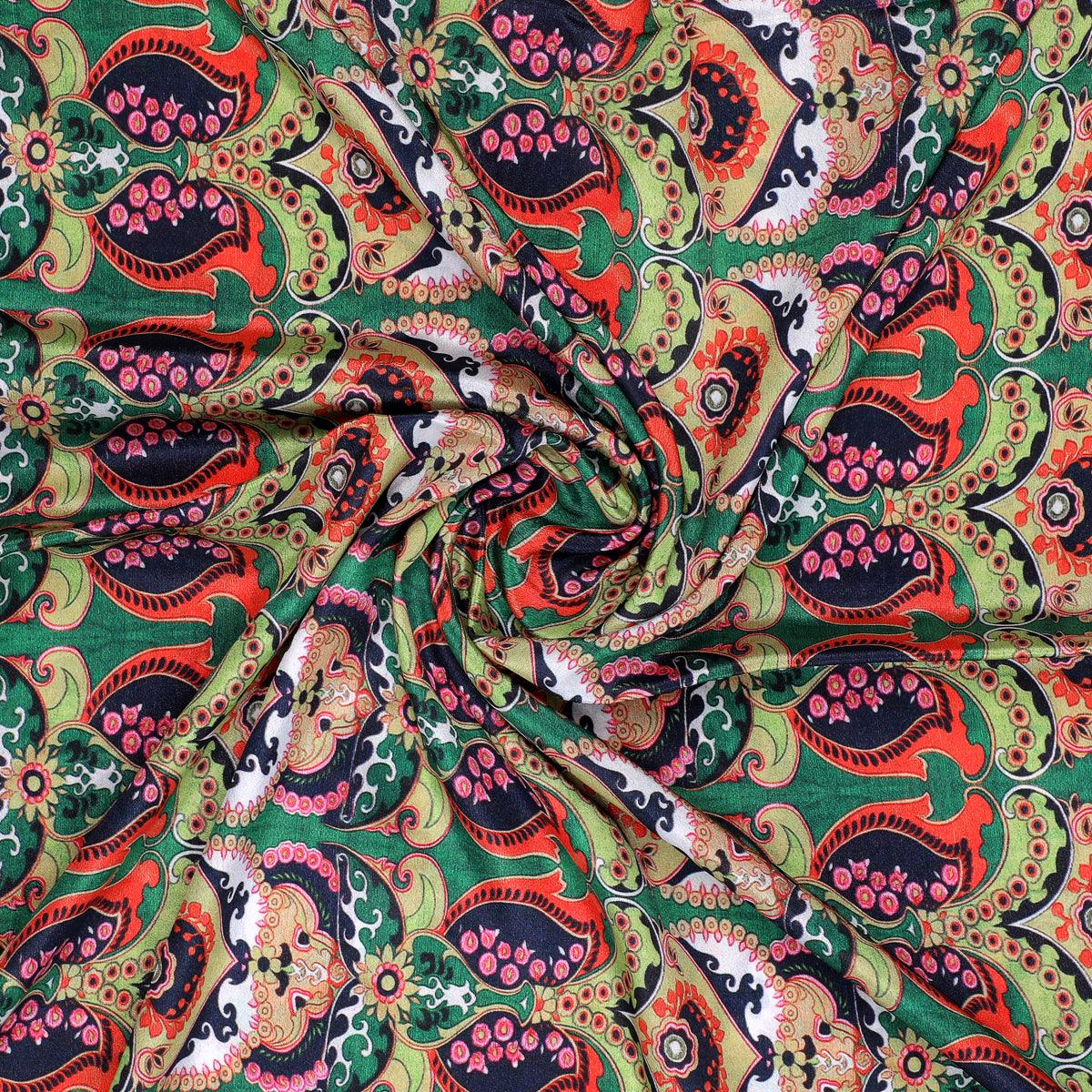 Green Aboriginal Damask Digital Printed Fabric - FAB VOGUE Studio®