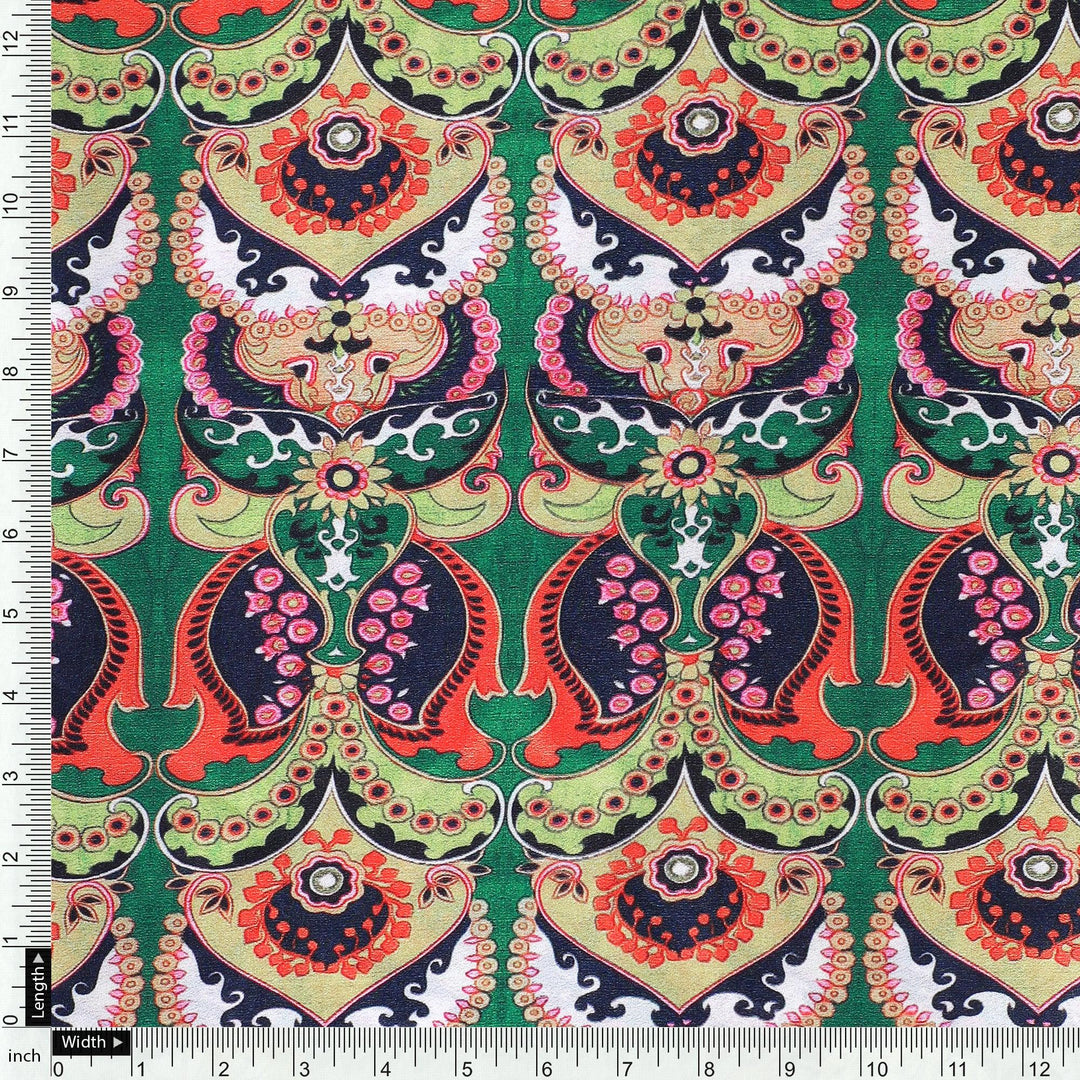 Green Aboriginal Damask Digital Printed Fabric - FAB VOGUE Studio®