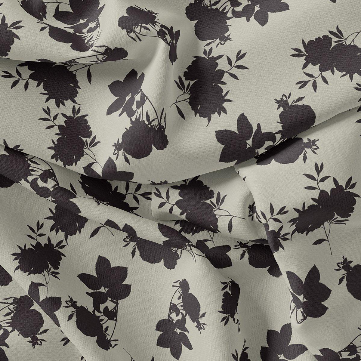 Black Floral Flower Digital Printed Fabric - Crepe - FAB VOGUE Studio®