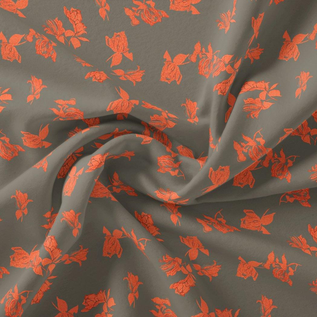 Tulips Roses With Orange Colour Digital Printed Fabric - Crepe - FAB VOGUE Studio®