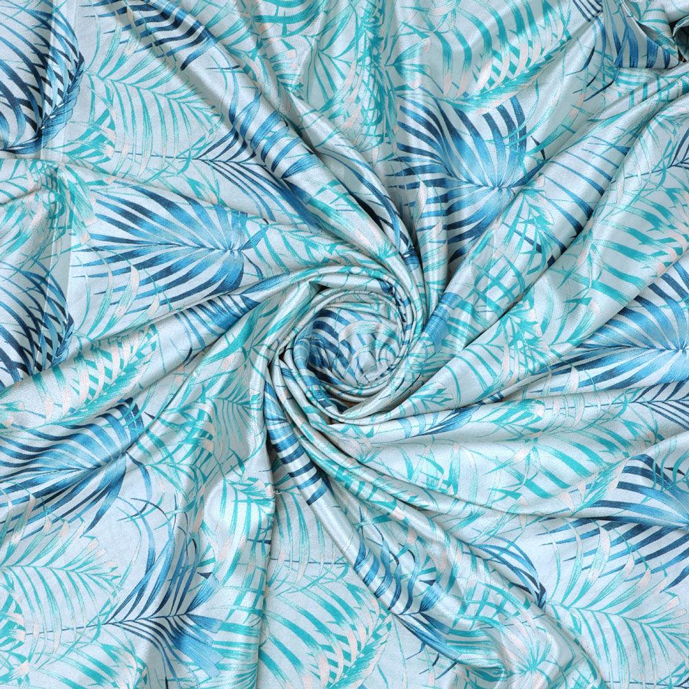 Cape Cod Blue Tropical Printed Silk Crepe Fabric Material - FAB VOGUE Studio®