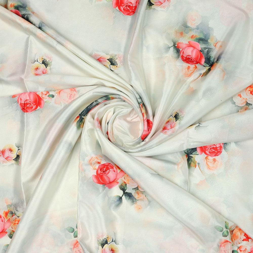 Red Floral Printed Silk Crepe Fabric Material - FAB VOGUE Studio®