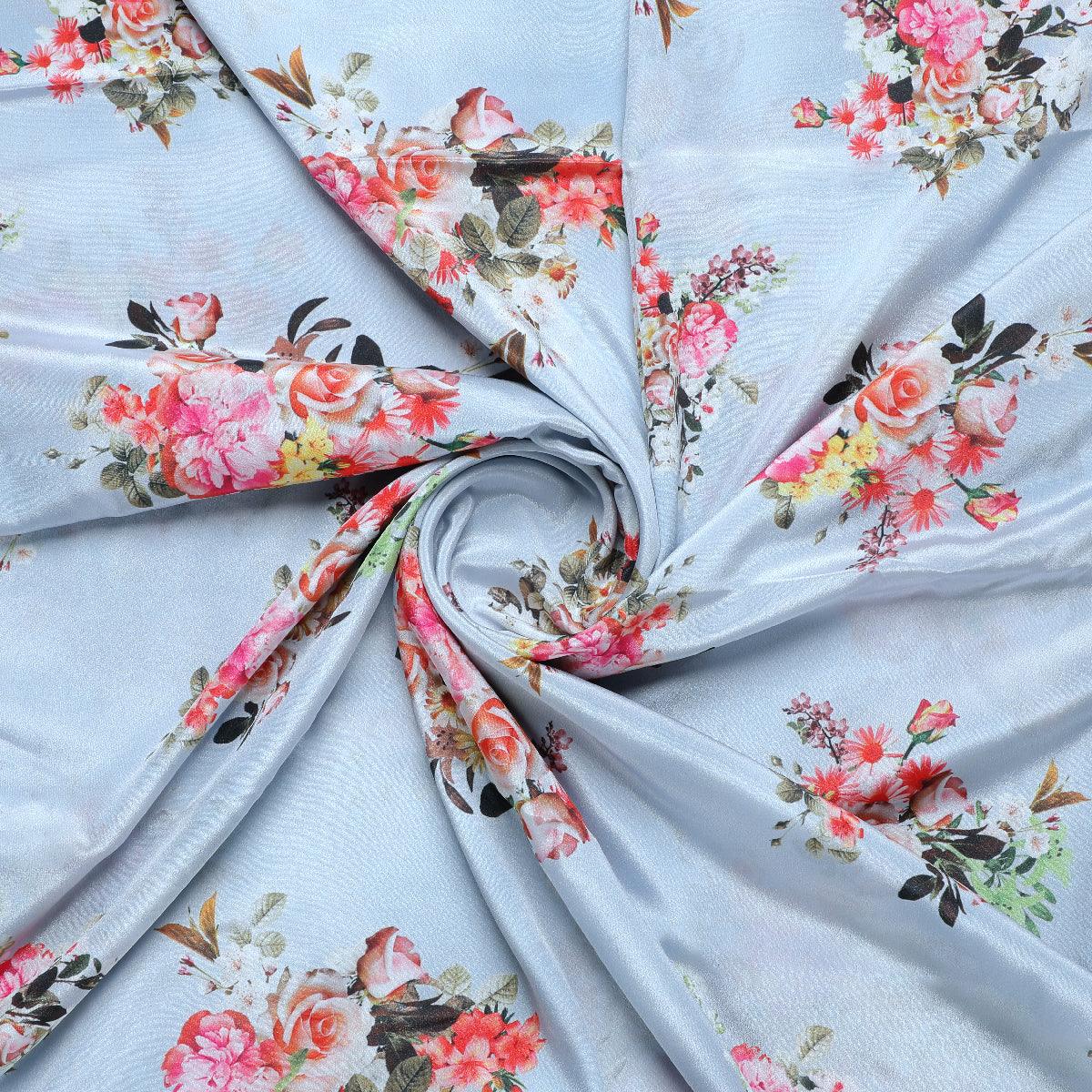 Gray Flower Silk Crepe Printed Fabric - FAB VOGUE Studio®