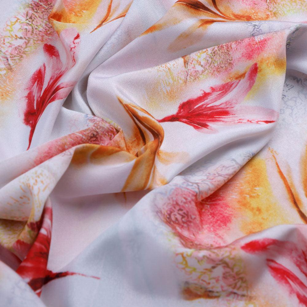 Silk Crepe Fabric  Orange Floral Printed Fabric For Shirt – FAB