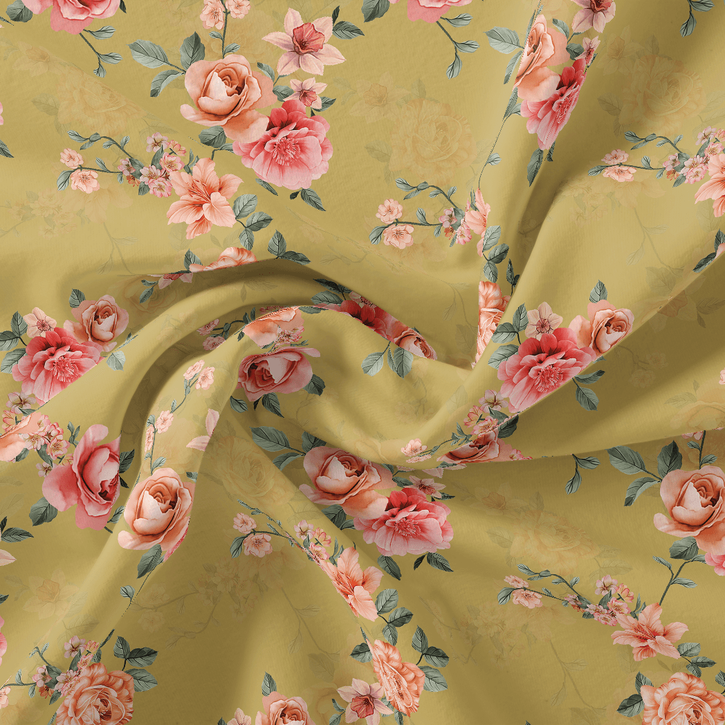 Beautiful Multicolour Roses With Digital Printed Fabric - Silk Crepe - FAB VOGUE Studio®