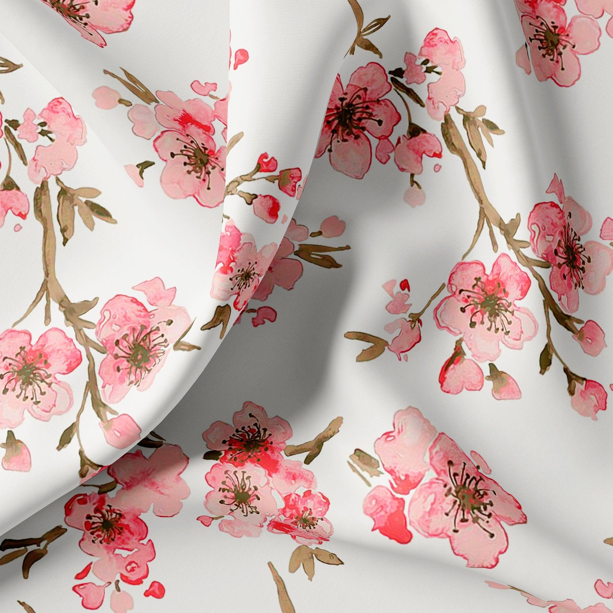 Beautiful Red Flowers over White Base Digital Printed Fabric - FAB VOGUE Studio®