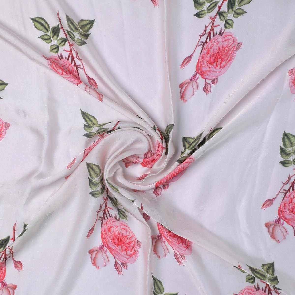 Red Rose Laying Over Peach Base Digital Printed Fabric - FAB VOGUE Studio®