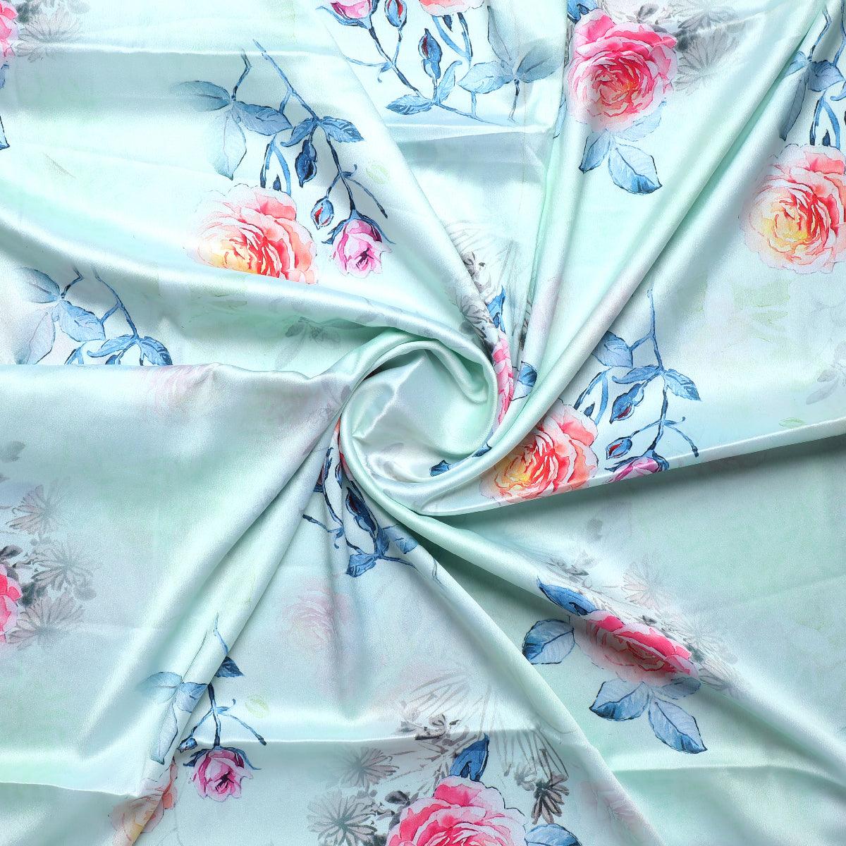 Roses Floating on Pista Base Digital Printed Fabric - FAB VOGUE Studio®