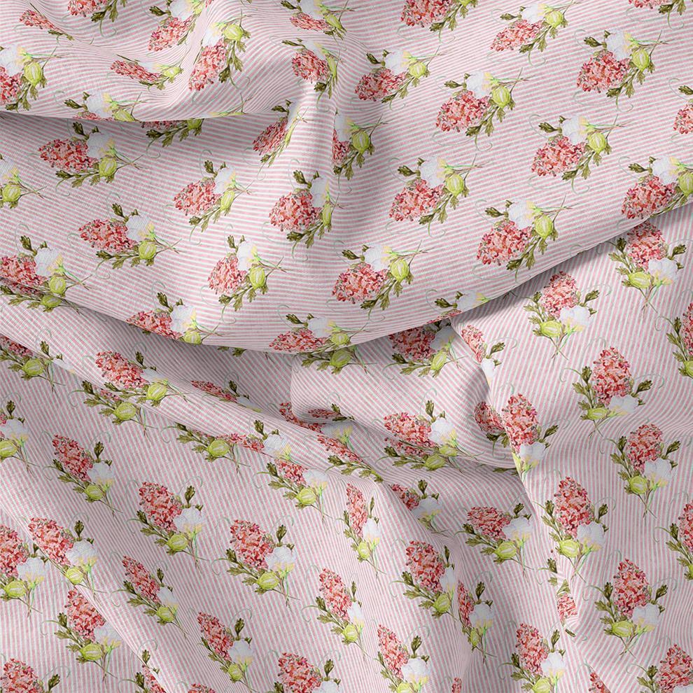 Pink Flower Pack With Stripes Digital Printed Fabric - FAB VOGUE Studio®