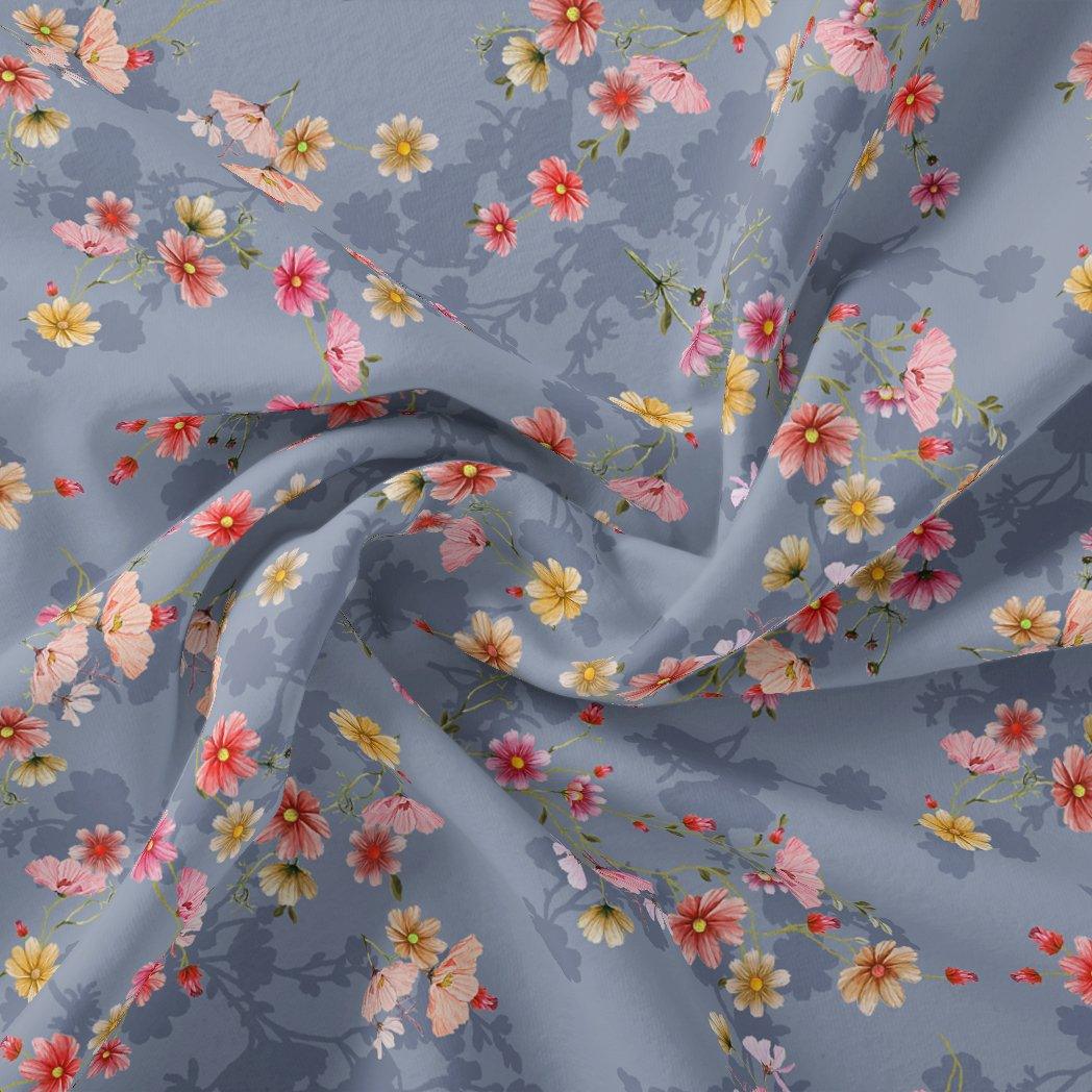 Colour Full Daisy With Spotted Background Digital Printed Fabric - FAB VOGUE Studio®