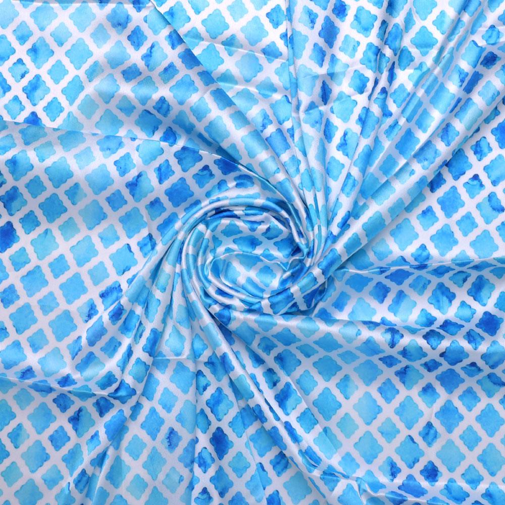 Blue Lattice Lovely Seamless Digital Printed Fabric - Japan Satin - FAB VOGUE Studio®