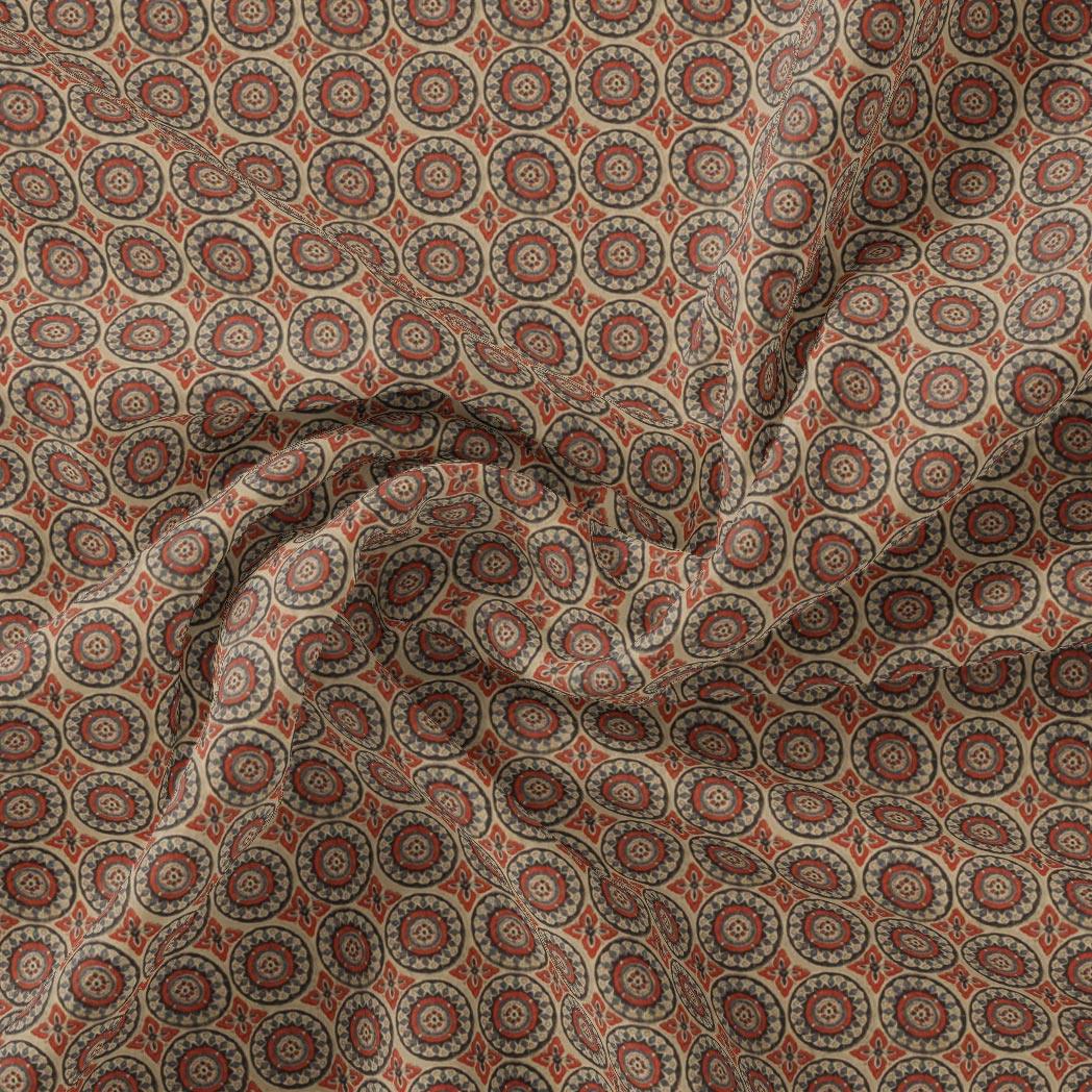 Browny Abstract Circle Repeat Digital Printed Fabric - FAB VOGUE Studio®