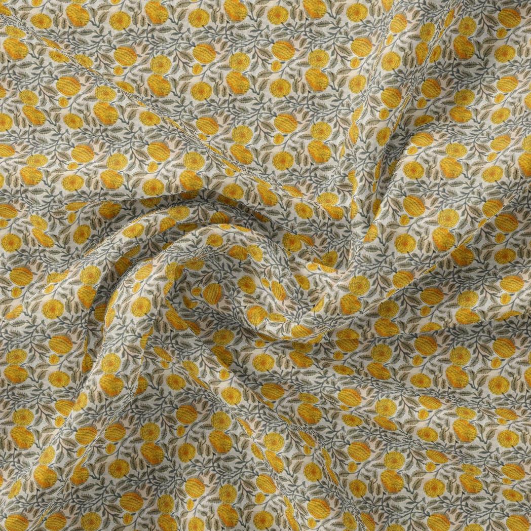 Repeat Yellow Calico Flower With Buds Digital Printed Fabric - FAB VOGUE Studio®