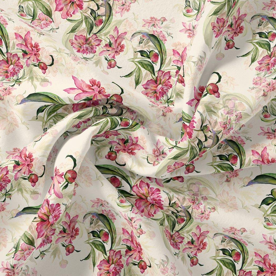 Beautiful Pink Calendula Flower Digital Printed Fabric - FAB VOGUE Studio®