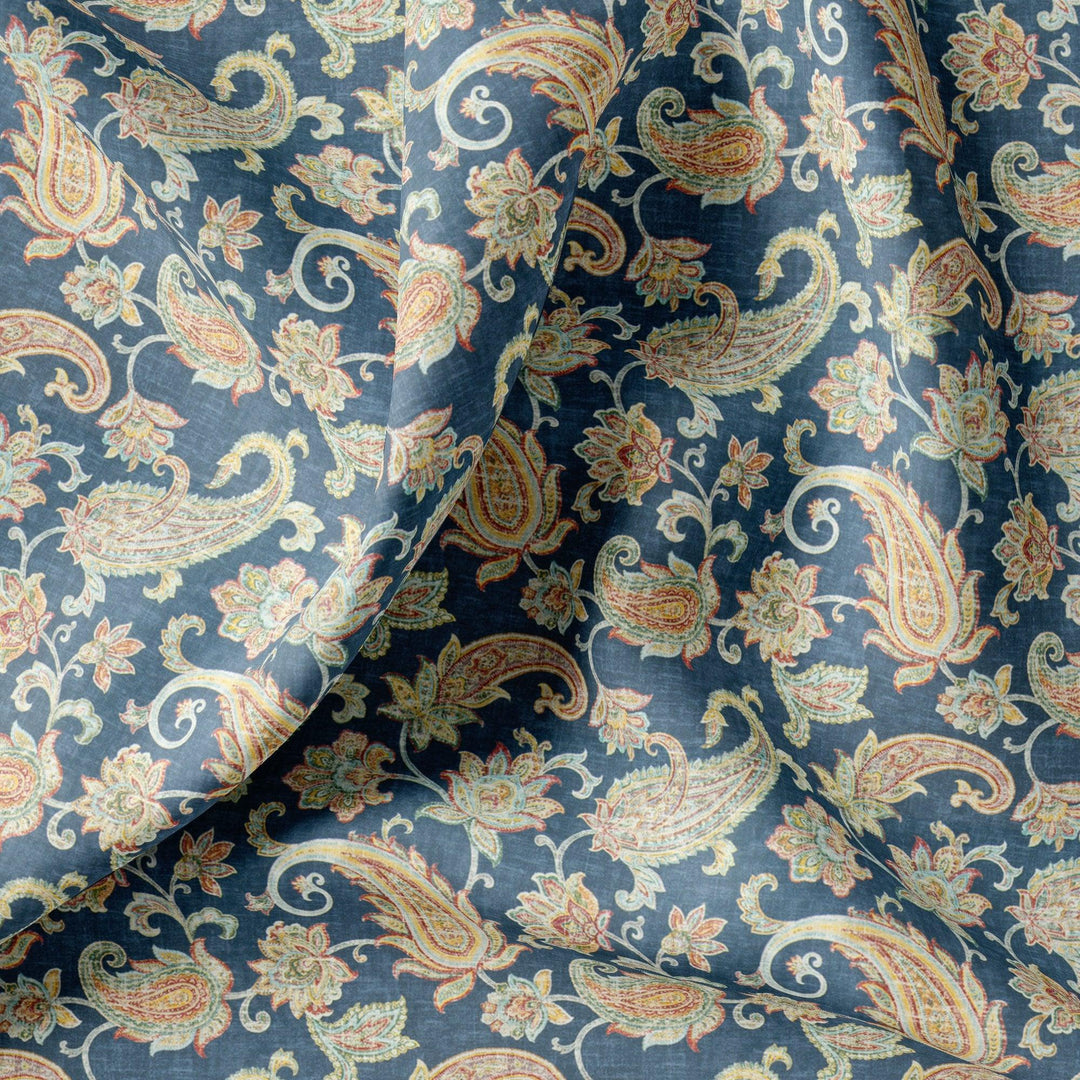 Multi color Paisley Over Blue Base Digital Printed Fabric - FAB VOGUE Studio®