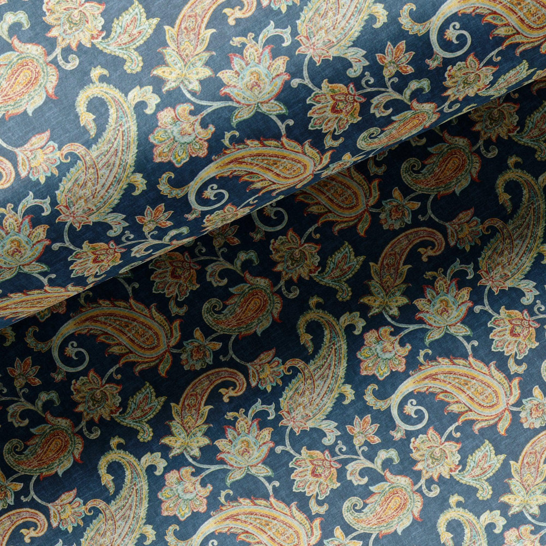 Multi color Paisley Over Blue Base Digital Printed Fabric - FAB VOGUE Studio®