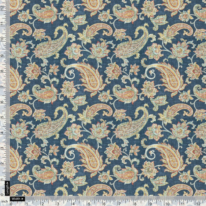 Multi color Paisley Over Blue Base Digital Printed Fabric - FAB VOGUE Studio®