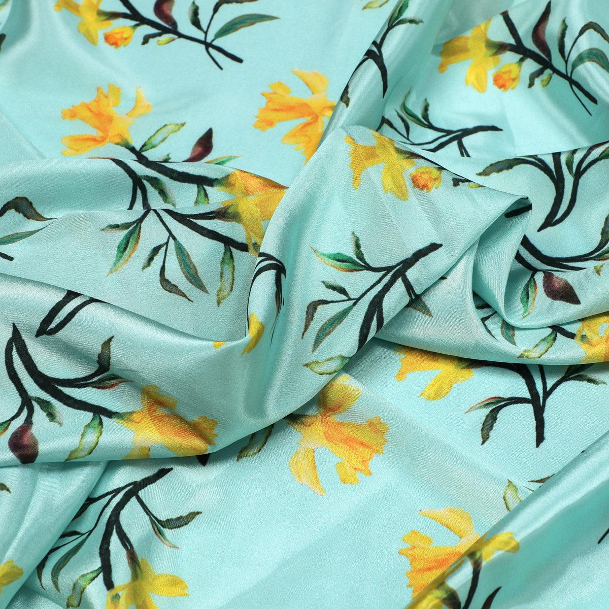 Seamles Yellow Floral Digital Printed Fabric - FAB VOGUE Studio®