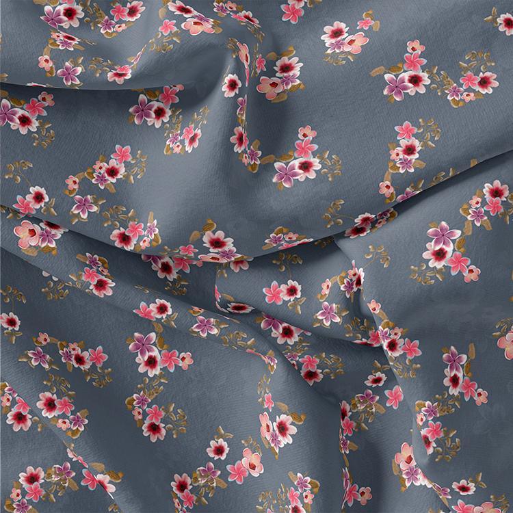 Tiny Flowers With Metal Grey Digital Printed Fabric - FAB VOGUE Studio®