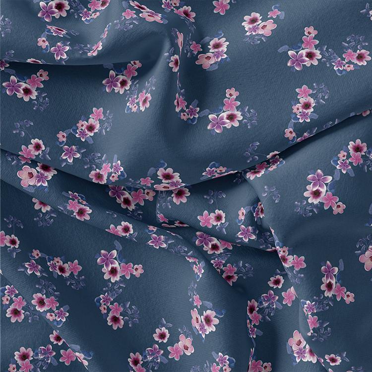 Pinkish Flowers With Neavy Blue Digital Printed Fabric - FAB VOGUE Studio®